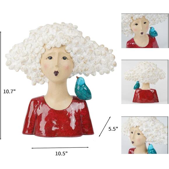 Garden Bust Head Sculpture Red Woman Statue 11 Inch Modern Art Home Decor - Picture 2 of 8